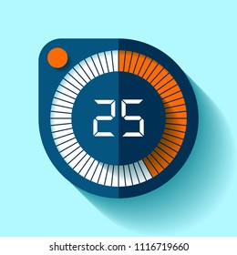 Stopwatch icon in flat style, round timer on color background. Sport clock. Vector design element for you business project