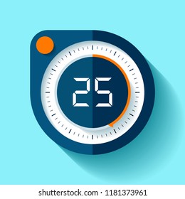 Stopwatch icon in flat style, round timer on color background. Sport clock. Vector design element for you business project