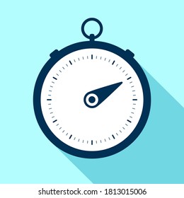 Stopwatch icon in flat style, round timer on color background. Sport clock. Chronometer. Time tool. Vector design element for you business project