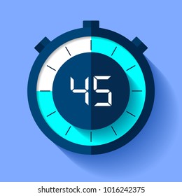 Stopwatch icon in flat style, timer on on color background. Sport clock. Vector design element for you business project