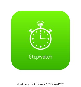 Stopwatch icon green vector isolated on white background