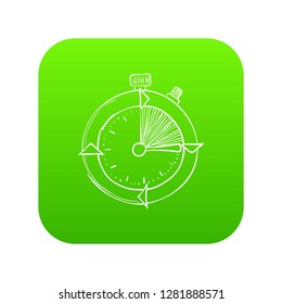 Stopwatch icon green vector isolated on white background