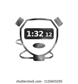 Stopwatch icon in halftone style. Black and white monochrome vector illustration.