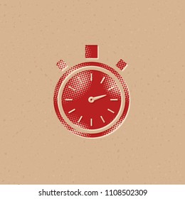Stopwatch icon in halftone style. Grunge background vector illustration.