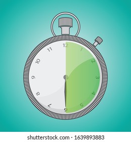 Stopwatch icon with highlighted sector 30 seconds isolated on a light blue background. Vector illustration eps 10.