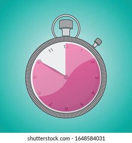 Stopwatch icon with highlighted sector 50 seconds isolated on a light blue background. Vector illustration eps 10.