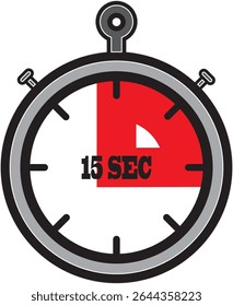 Stopwatch Icon Indicating Fifteen Seconds of Elapsed Time with Red Highlight