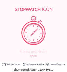 Stopwatch icon isolated on white. Sports equipment vector logo. Modern pictogram for web graphics