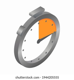 Stopwatch icon. Isolated on white background analog stopwatch with fifteen minute timeline and arrow on it. Icon for your projects. Vector illustration