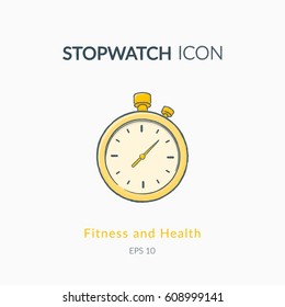 Stopwatch icon isolated on white. Sports equipment vector logo. Modern pictogram for web graphics