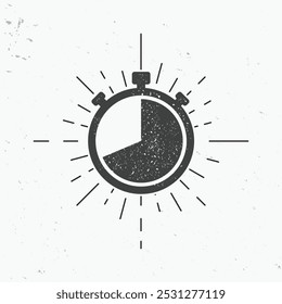 Stopwatch icon with light rays. Vintage Stopwatch map with stamp effect. Vector illustration