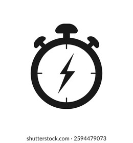 Stopwatch icon with lightning symbol shows fast time concept