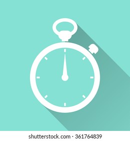 Stopwatch  icon with long shadow, flat design. Vector illustration.