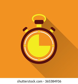 Stopwatch  icon with long shadow, flat design. Vector illustration.