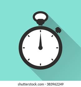 Stopwatch   icon with long shadow, flat design. Vector illustration.