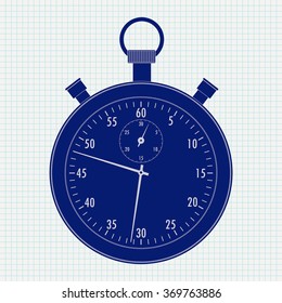 Stopwatch Icon on Notebook sheet  background. Vector illustration 