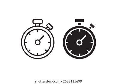 Stopwatch icon in outline and solid style Vector