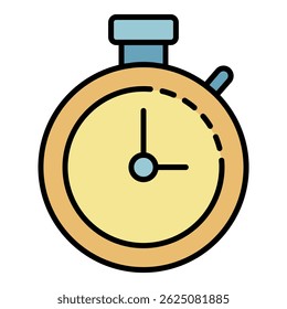Stopwatch icon. Outline stopwatch vector icon color flat isolated