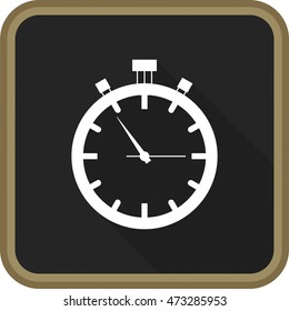 Stopwatch icon over black. With Long Shadow. Vector illustration.