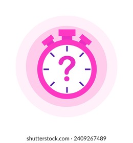 Icono de Stopwatch con signo de interrogación. Reloj plano, rosa, cronómetro con un signo de interrogación en el interior. Icono de vector