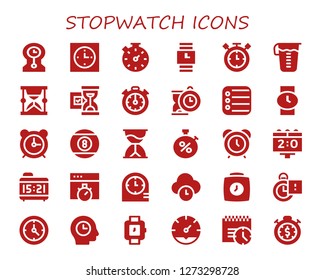  stopwatch icon set. 30 filled stopwatch icons. Simple modern icons about  - Clocks, Clock, Stopwatch, Wristwatch, Timer, Measuring glass, Hourglass, Stopclock, Reminder, Alarm clock