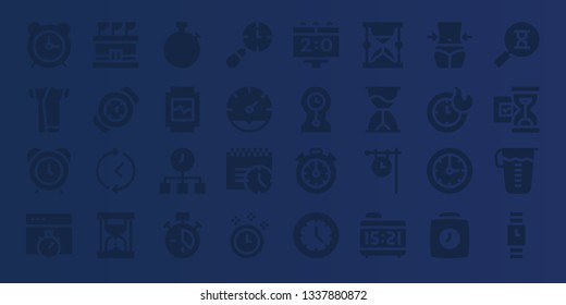 stopwatch icon set. 32 filled stopwatch icons. on blue background style Simple modern icons about  - Alarm clock, Kimono, Chronometer, Stadium, Watch, Time, Hourglass, Stopwatch