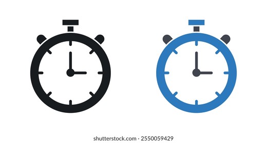 Stopwatch icon set in black and colored version