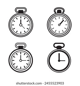 Conjunto de iconos de cronómetro. Icono de Cronómetro negro sobre fondo blanco. Ilustración vectorial
