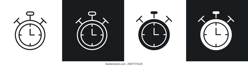 Stopwatch icon set black and white colors. Graphic Vector icons pack