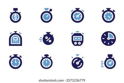 Stopwatch icon set. Bold style. Duotone colors. stopwatch, velocity, time, chronometer.