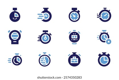 Stopwatch icon set. Bold style. Duotone colors. stopwatch, chronometer, time, norush.