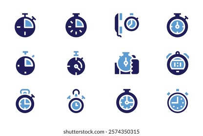 Stopwatch icon set. Bold style. Duotone colors. stopwatch, deadline, clock, countdown, timer, chronometer.