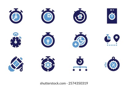 Stopwatch icon set. Bold style. Duotone colors. stopwatch, productivity, chronometer, timer, flashsale.