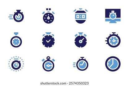 Stopwatch icon set. Bold style. Duotone colors. stopwatch, chronometer, clock, timer, comingsoon.