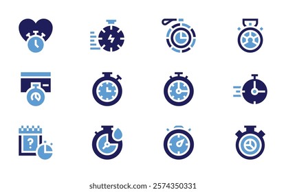 Stopwatch icon set. Bold style. Duotone colors. stopwatch, quickdry, transaction, chronometer, comingsoon, calendar, minutes.