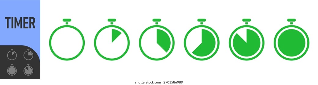 ícone de cronômetro definido. temporizador circular,ícones de cronômetro mostrando o andamento do tempo em segmentos. Perfeito para carregamento, velocidade, temporizador, contagem regressiva, programação, produtividade, rastreamento de progresso e interface de usuário moderna