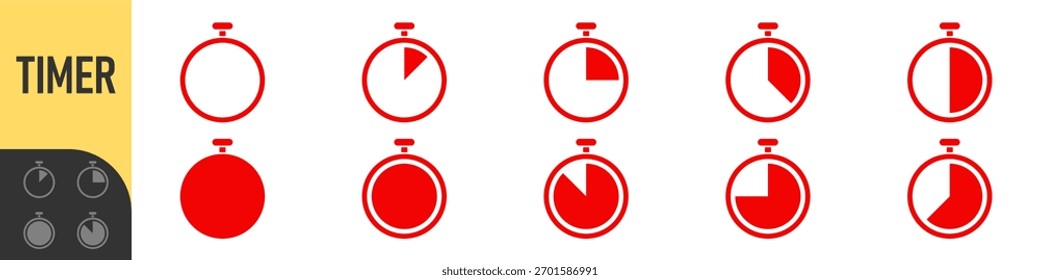 ícone de cronômetro definido. temporizador circular,ícones de cronômetro mostrando o andamento do tempo em segmentos. Perfeito para carregamento, velocidade, temporizador, contagem regressiva, programação, produtividade, rastreamento de progresso e interface de usuário moderna