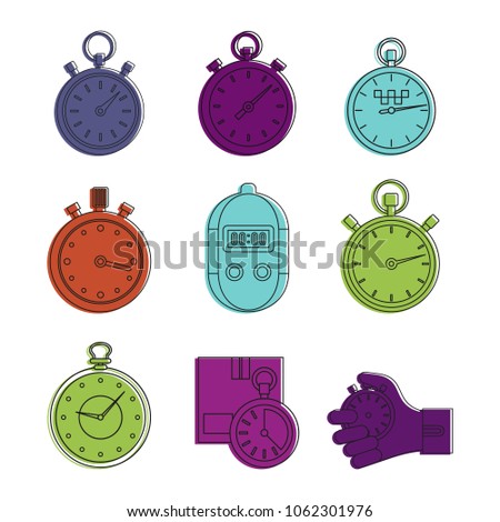 Stopwatch icon set. Color outline set of stopwatch vector icons for web design isolated on white background