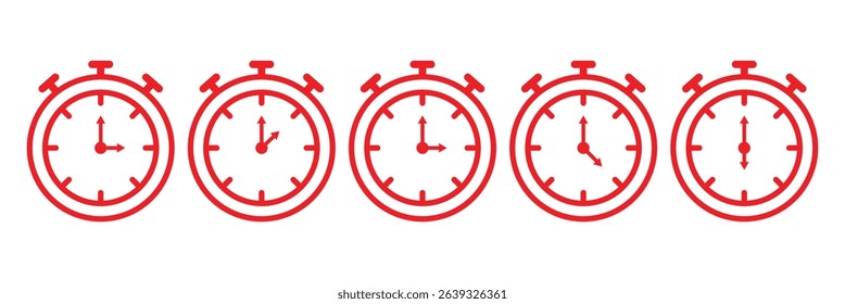 Stopwatch icon set. Countdown timer symbol. Alarm pictogram. Stopwatch collection.