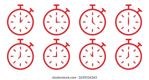 Stopwatch icon set. Countdown timer symbol. Alarm pictogram. Stopwatch collection.