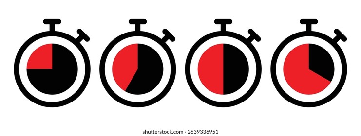 Stopwatch icon set. Countdown timer symbol. Alarm pictogram. Timer symbol. Vector illustration