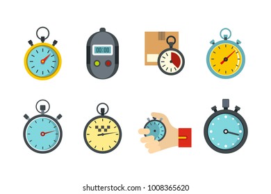 Stopwatch icon set. Flat set of stopwatch vector icons for web design isolated on white background