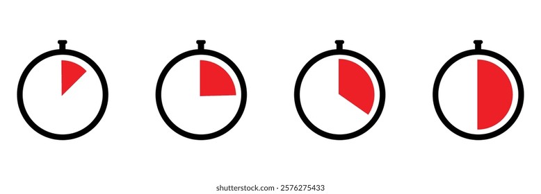 Stopwatch icon set. Line and glyph stopwatch timer. Countdown timer collection on white background.