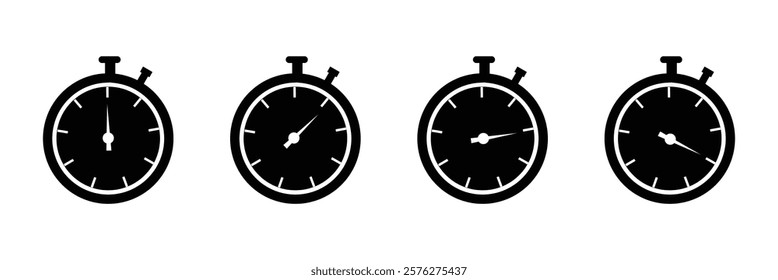 Stopwatch icon set. Line and glyph stopwatch timer. Countdown timer collection on white background.