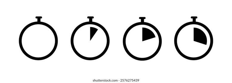 Stopwatch icon set. Line and glyph stopwatch timer. Countdown timer collection on white background.