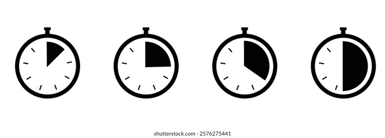 Stopwatch icon set. Line and glyph stopwatch timer. Countdown timer collection on white background.