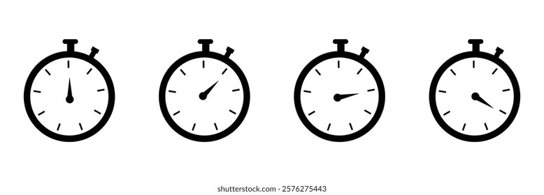 Stopwatch icon set. Line and glyph stopwatch timer. Countdown timer collection on white background.