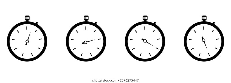 Stopwatch icon set. Line and glyph stopwatch timer. Countdown timer collection on white background.