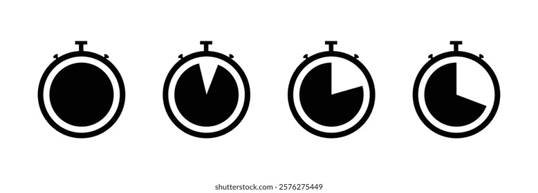 Stopwatch icon set. Line and glyph stopwatch timer. Countdown timer collection on white background.