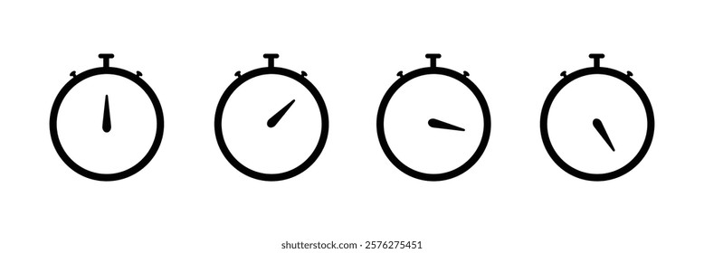 Stopwatch icon set. Line and glyph stopwatch timer. Countdown timer collection on white background.